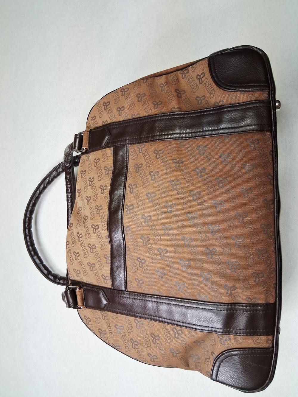 TNA Vintage Y2K Brown Monogram Tote with Dark Brown Trim